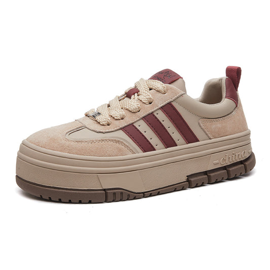 Genuine leather hot selling retro Dexun shoes for women 2024 spring new casual versatile thick soled height enhancing student white sneakers