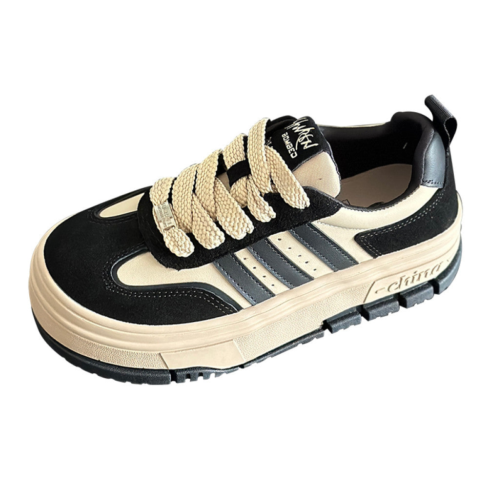 Genuine leather hot selling retro Dexun shoes for women 2024 spring new casual versatile thick soled height enhancing student white sneakers
