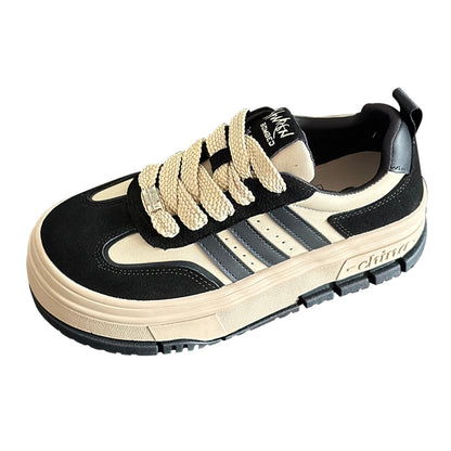 Genuine leather hot selling retro Dexun shoes for women 2024 spring new casual versatile thick soled height enhancing student white sneakers