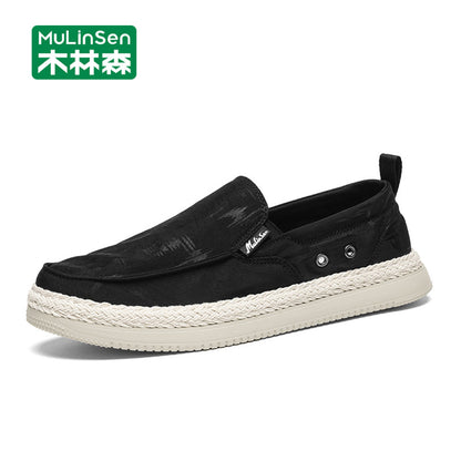 Mulinsen canvas shoes men s summer breathable thin lazy slip on men s shoes flat casual soft bottom men s cloth shoes image 2
