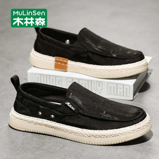 Mulinsen canvas shoes men s summer breathable thin lazy slip on men s shoes flat casual soft bottom men s cloth shoes
