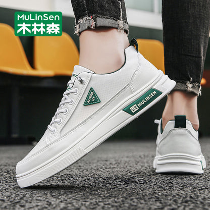 Mulinsen men s summer breathable soft soled mesh white shoes sports casual mesh panel shoes men s hollow trendy shoes image 4