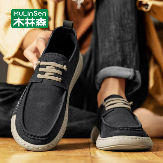 Mulinsen leather shoes men s 2025 new autumn soft sole toe shoes driving slip on men s casual shoes summer
