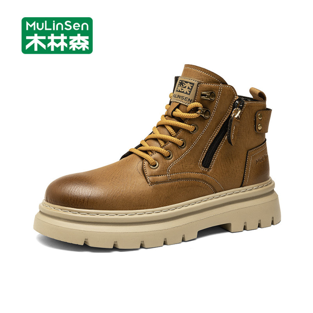 Wooden Forest Yellow Boots Men s Winter Outdoor Leisure High Top Martin Boots Mountaineering Retro Work Boots Men s Short Boots image 2