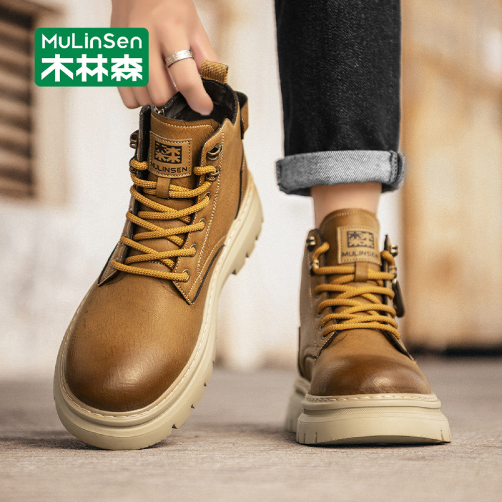 Wooden Forest Yellow Boots Men s Winter Outdoor Leisure High Top Martin Boots Mountaineering Retro Work Boots Men s Short Boots image 4