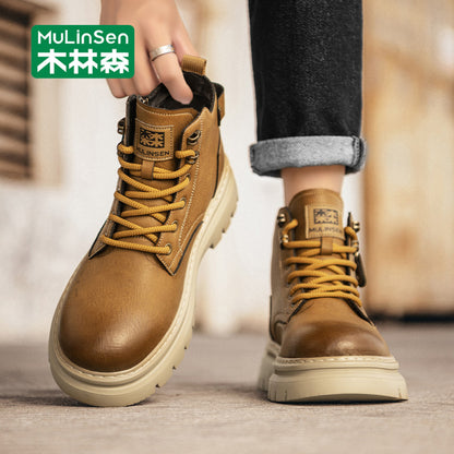 Wooden Forest Yellow Boots Men s Winter Outdoor Leisure High Top Martin Boots Mountaineering Retro Work Boots Men s Short Boots image 4