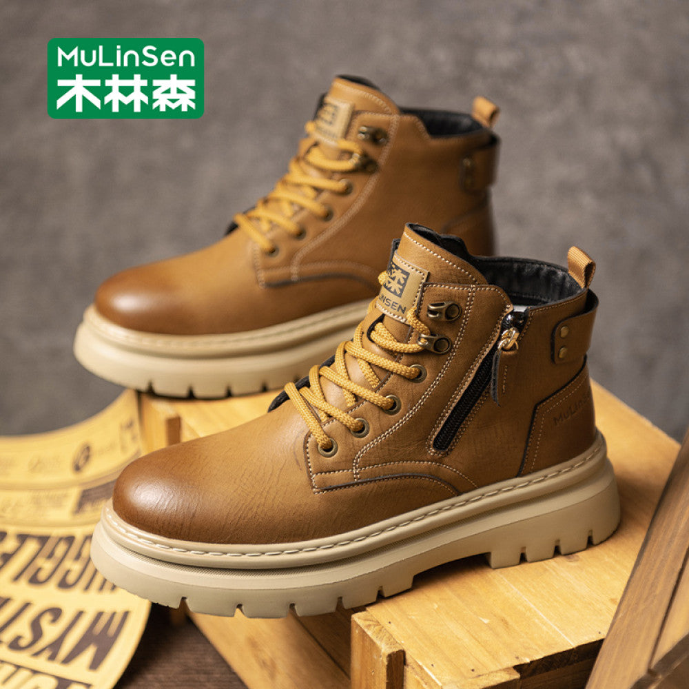 Wooden Forest Yellow Boots Men s Winter Outdoor Leisure High Top Martin Boots Mountaineering Retro Work Boots Men s Short Boots image 5