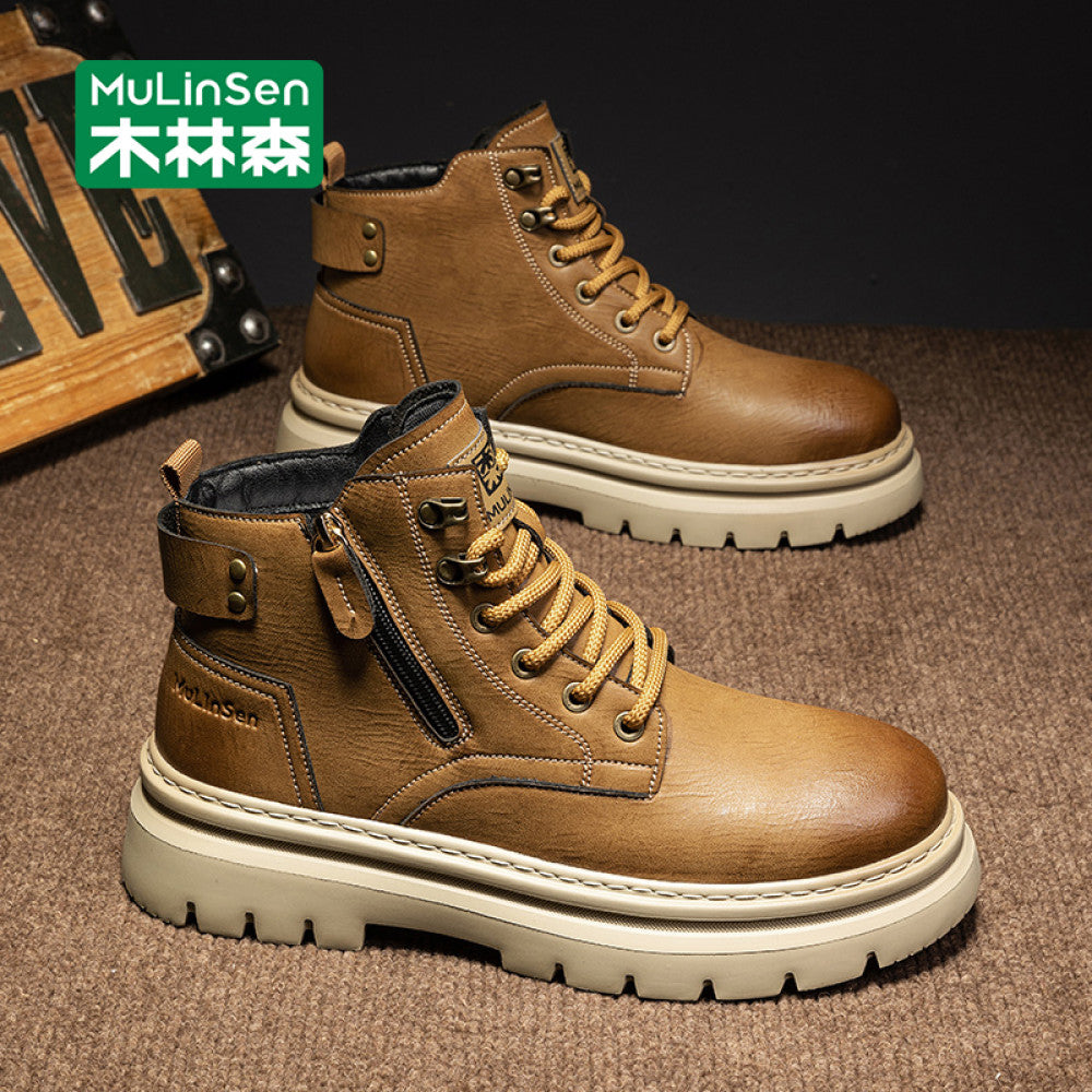 Wooden Forest Yellow Boots Men s Winter Outdoor Leisure High Top Martin Boots Mountaineering Retro Work Boots Men s Short Boots image 15