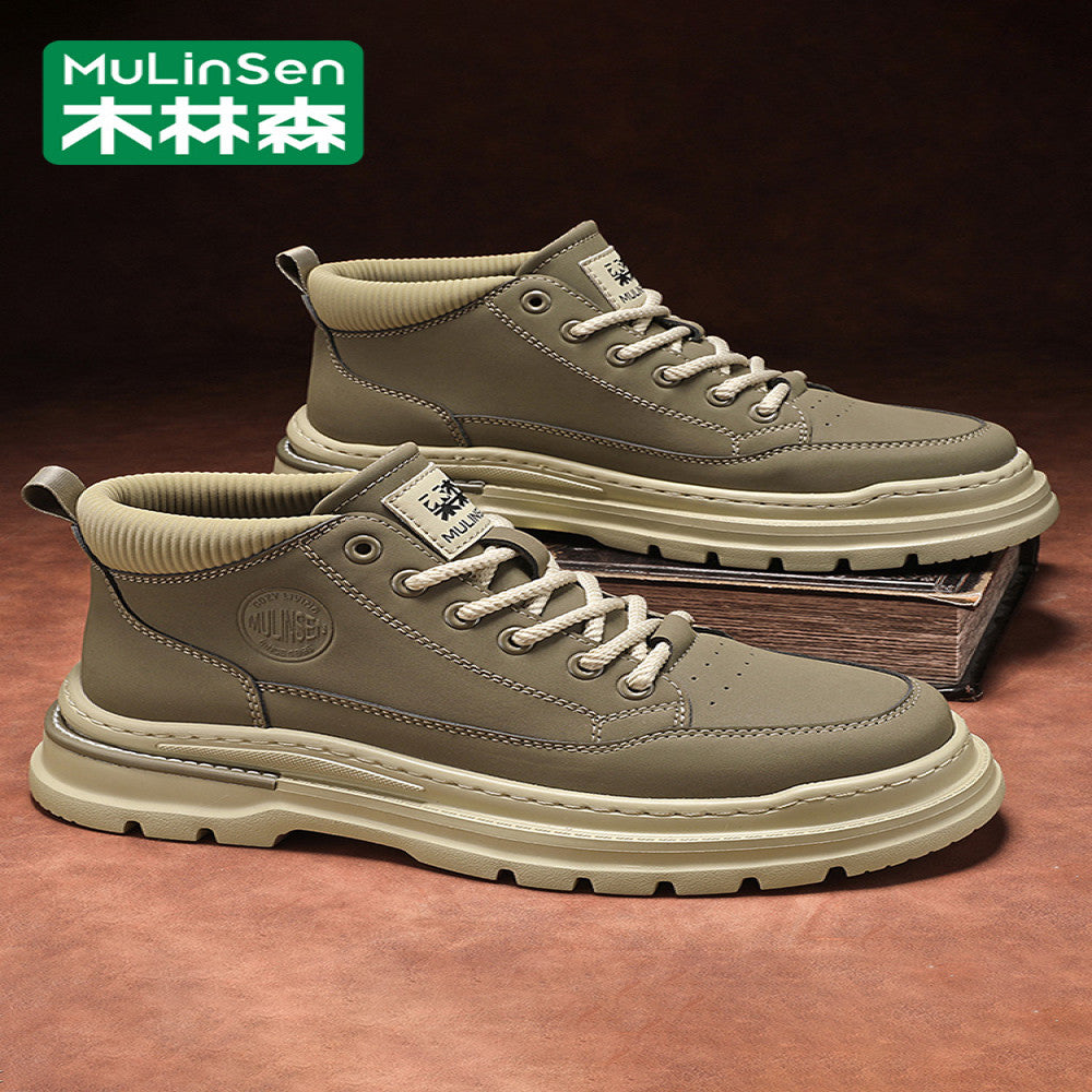 Mulinsen high top shoes men s 2025 new spring and autumn casual leather shoes mid top workwear Martin boots winter British men s shoes image 85