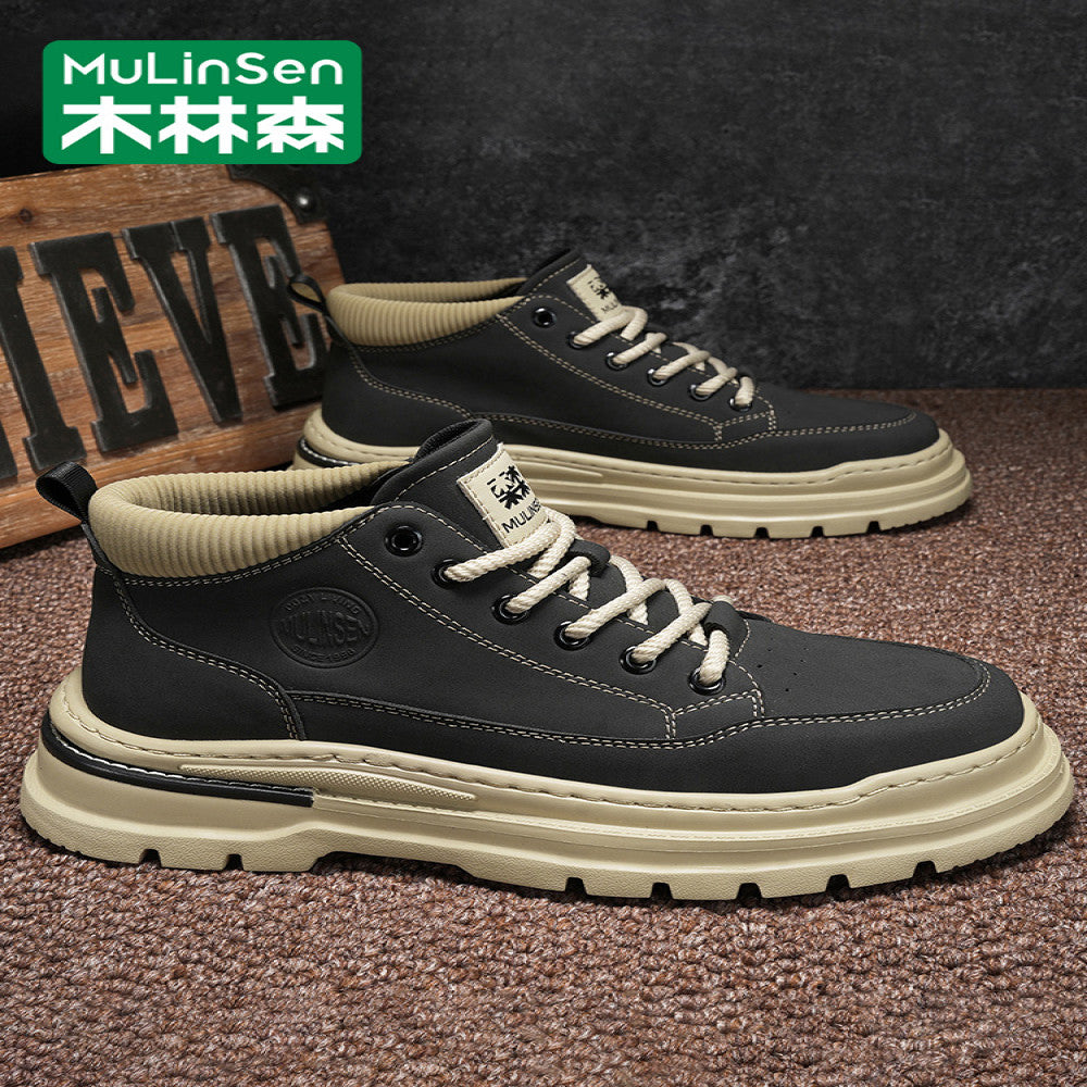 Mulinsen high top shoes men s 2025 new spring and autumn casual leather shoes mid top workwear Martin boots winter British men s shoes image 86
