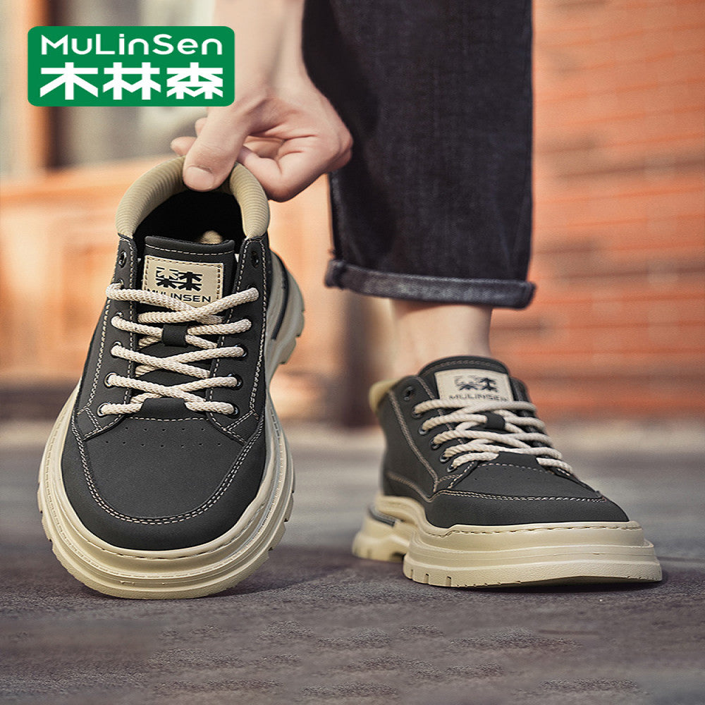 Mulinsen high top shoes men s 2025 new spring and autumn casual leather shoes mid top workwear Martin boots winter British men s shoes image 88