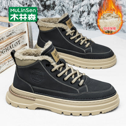 Mulinsen high top shoes men s 2025 new spring and autumn casual leather shoes mid top workwear Martin boots winter British men s shoes image 130