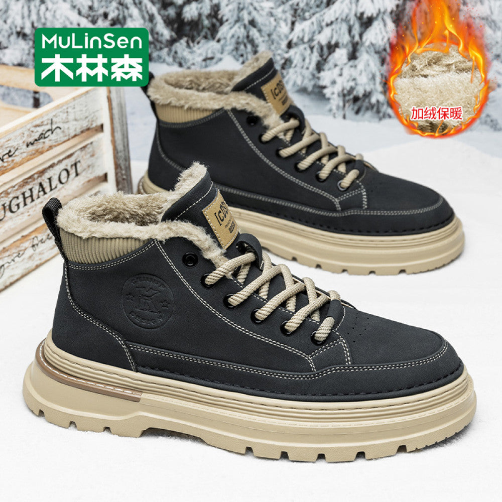 Mulinsen high top shoes men s 2025 new spring and autumn casual leather shoes mid top workwear Martin boots winter British men s shoes image 135