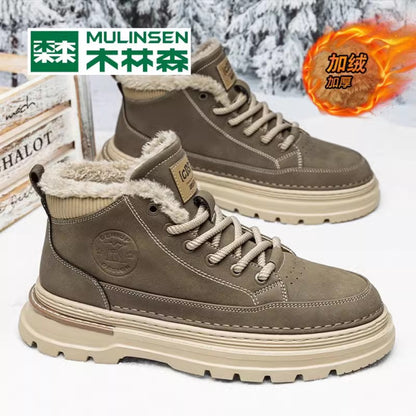 Mulinsen high top shoes men s 2025 new spring and autumn casual leather shoes mid top workwear Martin boots winter British men s shoes image 138