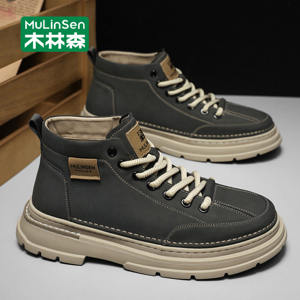 Mulinsen high top shoes men s 2025 new spring and autumn casual leather shoes mid top workwear Martin boots winter British men s shoes image 161