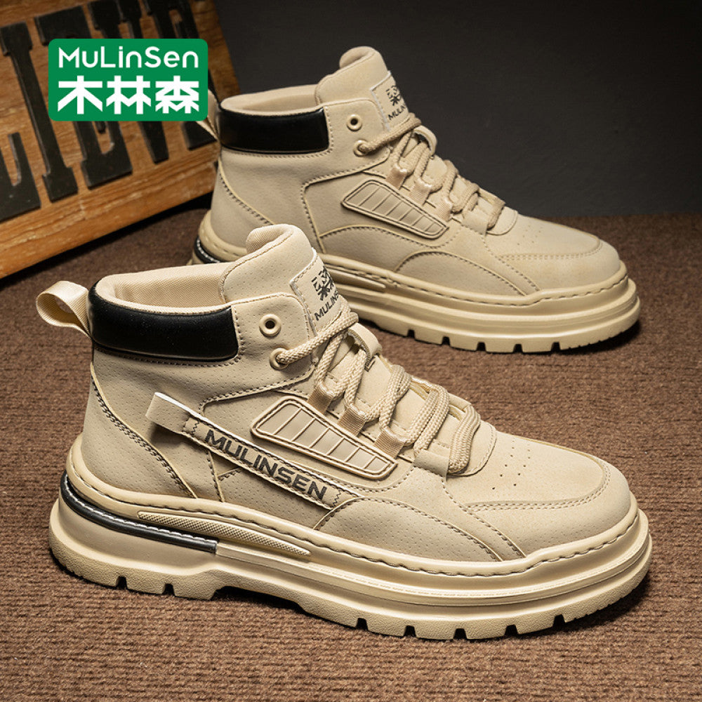 Mulinsen high top shoes men s 2025 new spring and autumn casual leather shoes mid top workwear Martin boots winter British men s shoes image 10