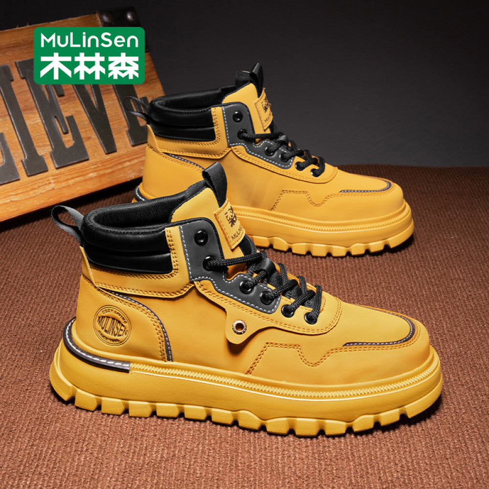 Mulinsen high top shoes men s 2025 new spring and autumn casual leather shoes mid top workwear Martin boots winter British men s shoes image 47
