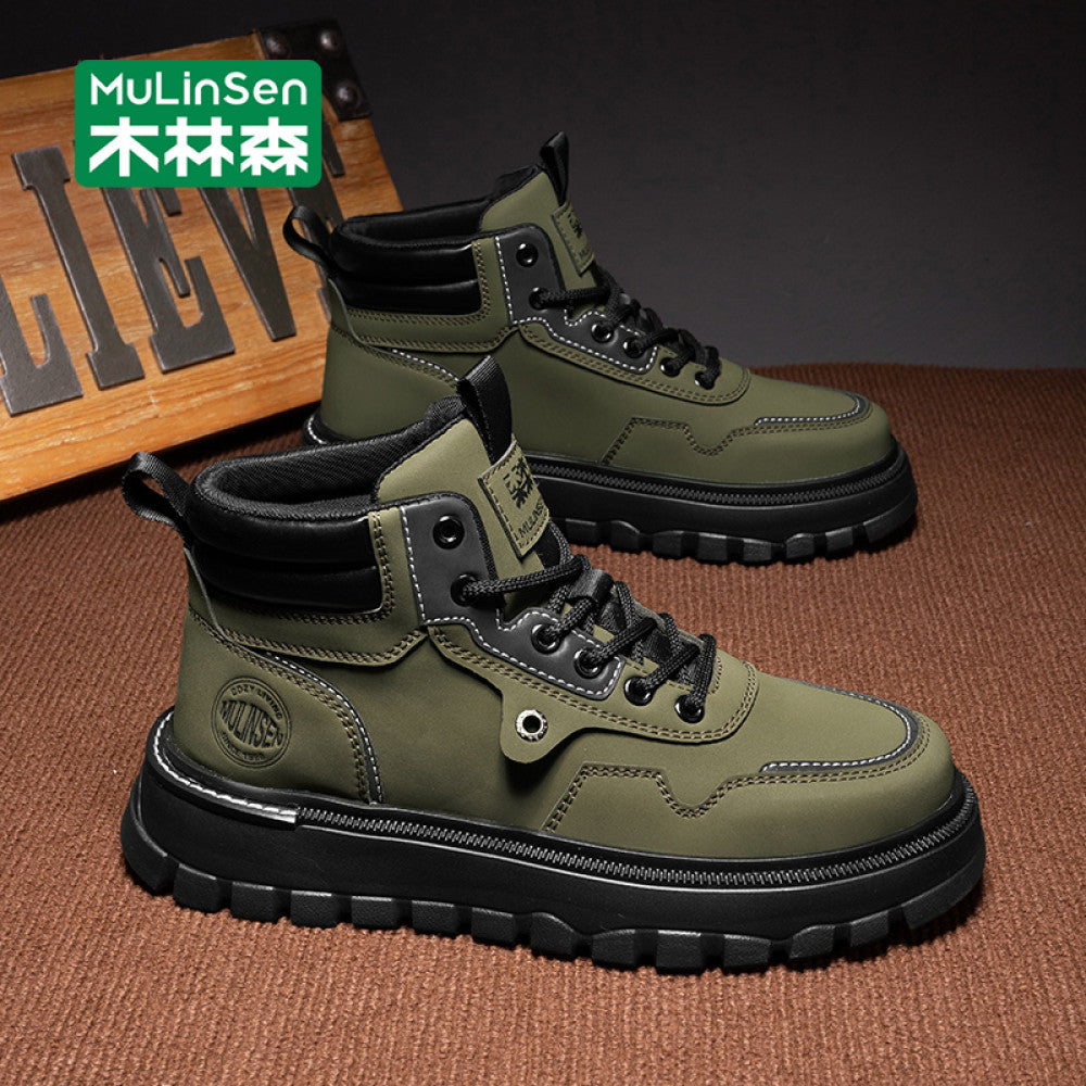 Mulinsen high top shoes men s 2025 new spring and autumn casual leather shoes mid top workwear Martin boots winter British men s shoes image 54