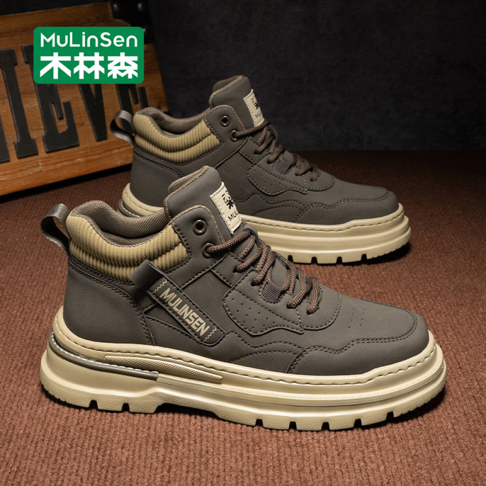 Mulinsen high top shoes men s 2025 new spring and autumn casual leather shoes mid top workwear Martin boots winter British men s shoes image 64