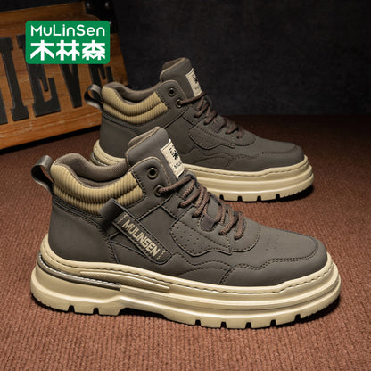 Mulinsen high top shoes men s 2025 new spring and autumn casual leather shoes mid top workwear Martin boots winter British men s shoes image 67
