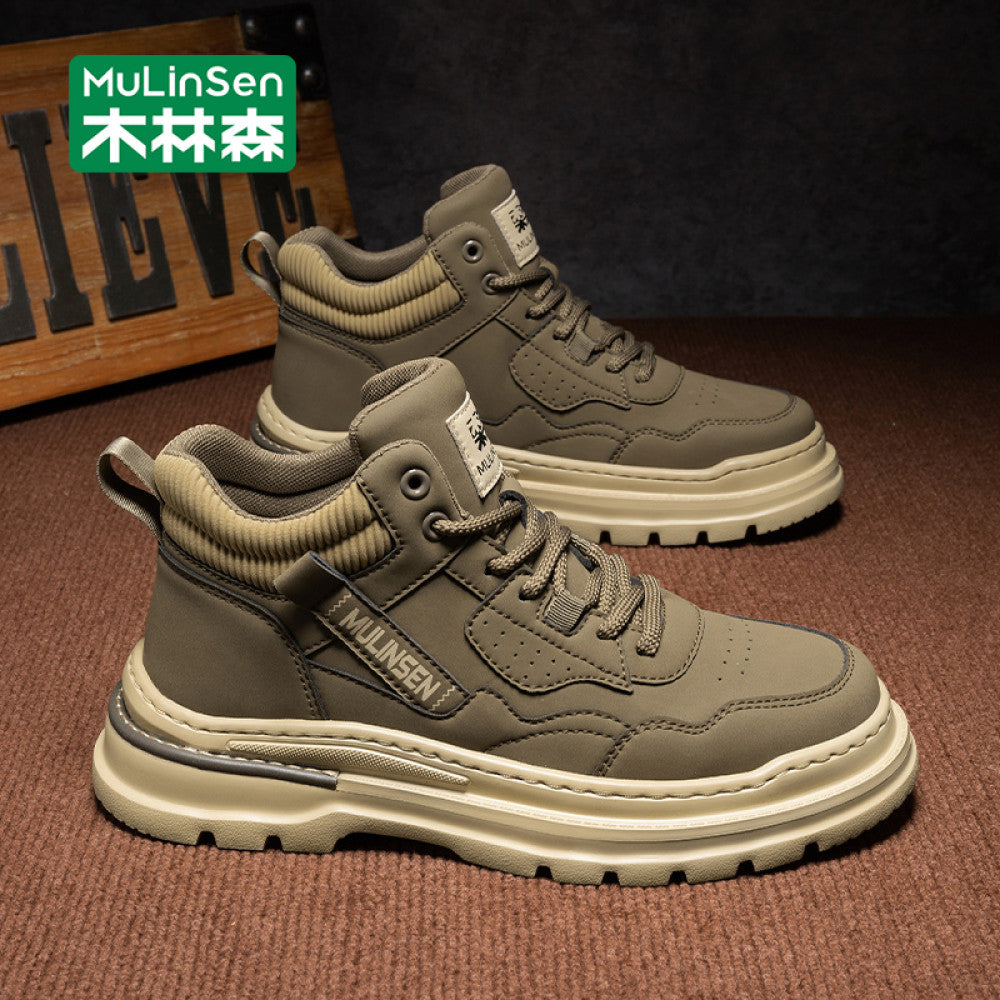 Mulinsen high top shoes men s 2025 new spring and autumn casual leather shoes mid top workwear Martin boots winter British men s shoes image 84