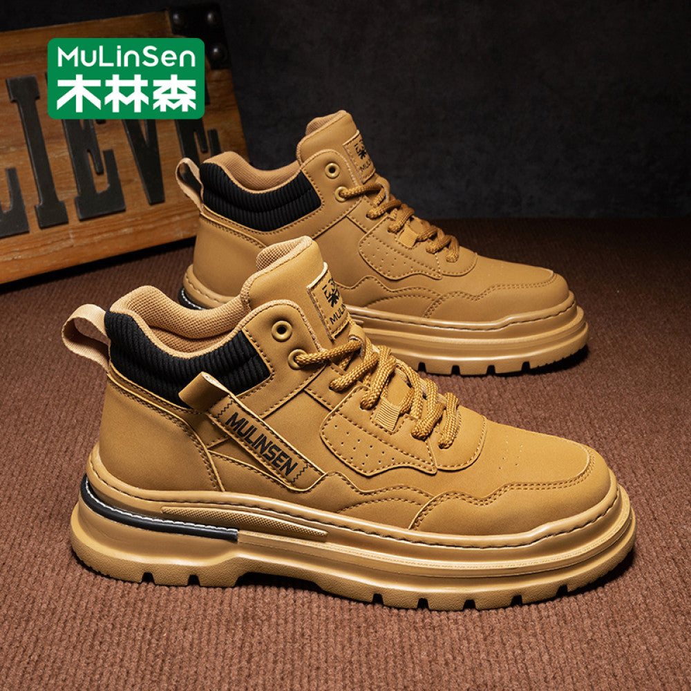 Mulinsen high top shoes men s 2025 new spring and autumn casual leather shoes mid top workwear Martin boots winter British men s shoes image 116