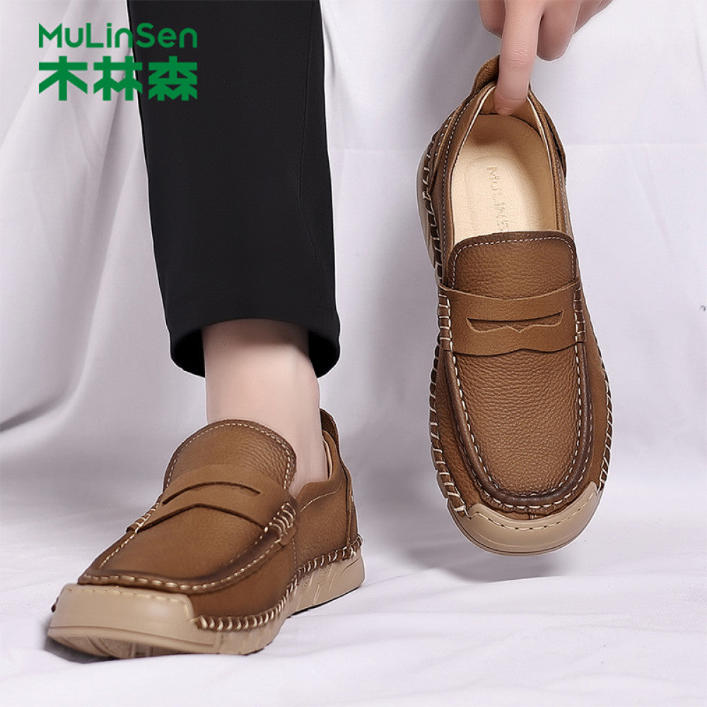 Mulin Sen leather shoes men s 2025 new summer top layer cowhide men s shoes business casual soft sole one foot kick dad shoes image 22