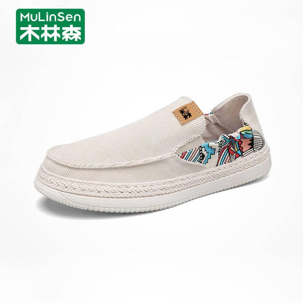 Wooden Forest Canvas Shoes for Men 2025 New Summer Breathable Soft Bottom Lazy One Step Boarding Shoes Driving Casual Trendy Shoes image 2