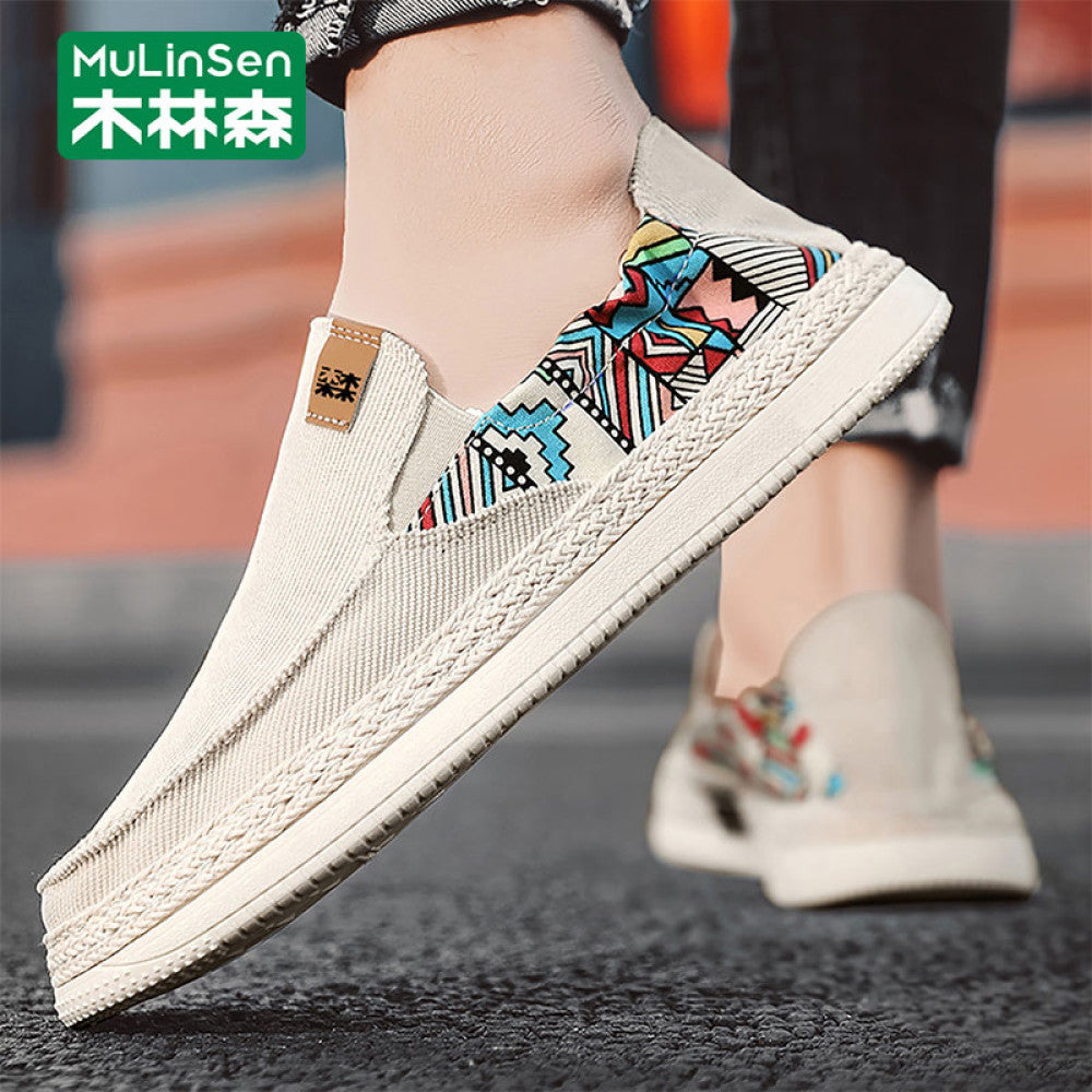 Wooden Forest Canvas Shoes for Men 2025 New Summer Breathable Soft Bottom Lazy One Step Boarding Shoes Driving Casual Trendy Shoes image 5