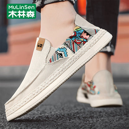Wooden Forest Canvas Shoes for Men 2025 New Summer Breathable Soft Bottom Lazy One Step Boarding Shoes Driving Casual Trendy Shoes image 5