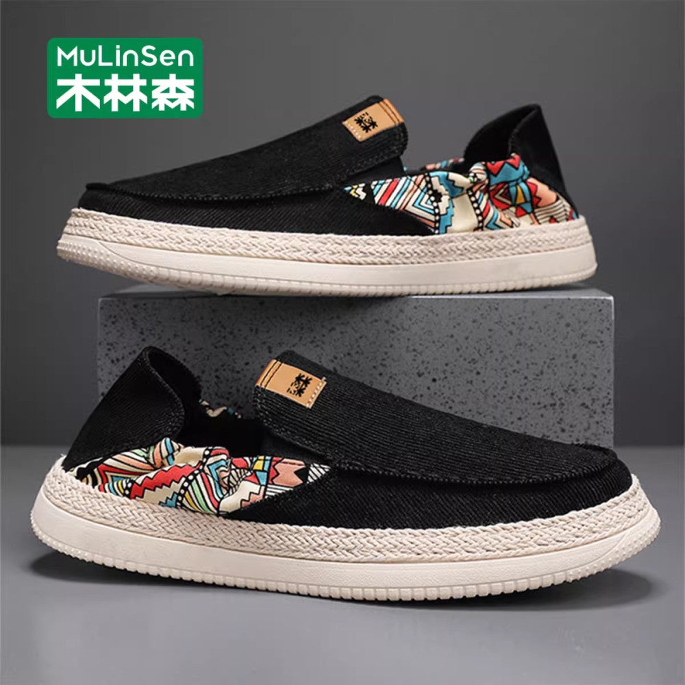 Wooden Forest Canvas Shoes for Men 2025 New Summer Breathable Soft Bottom Lazy One Step Boarding Shoes Driving Casual Trendy Shoes