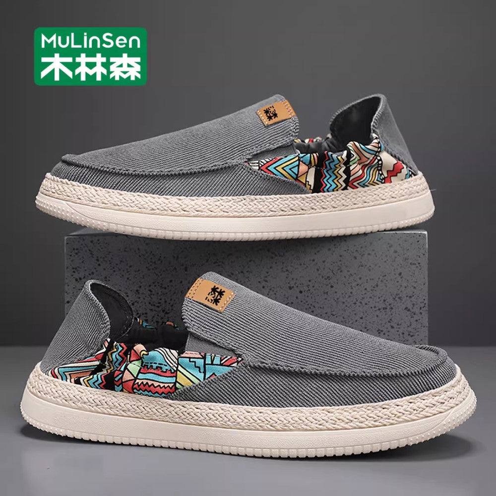 Wooden Forest Canvas Shoes for Men 2025 New Summer Breathable Soft Bottom Lazy One Step Boarding Shoes Driving Casual Trendy Shoes