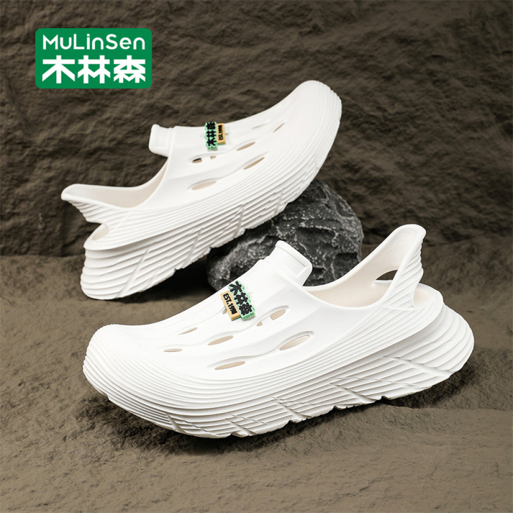 Wooden Forest Cave Shoes for Men Stepping on Shit Feeling Summer Outdoor Driving Full Package Sandals Water wading Beach Shoes Sports Cool Dragging for Men image 17