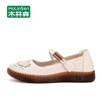 Mulinsen mother s single shoes women s 2025 super hot new summer middle aged and elderly leather shoes soft soles do not tire feet old Beijing shoes image 2