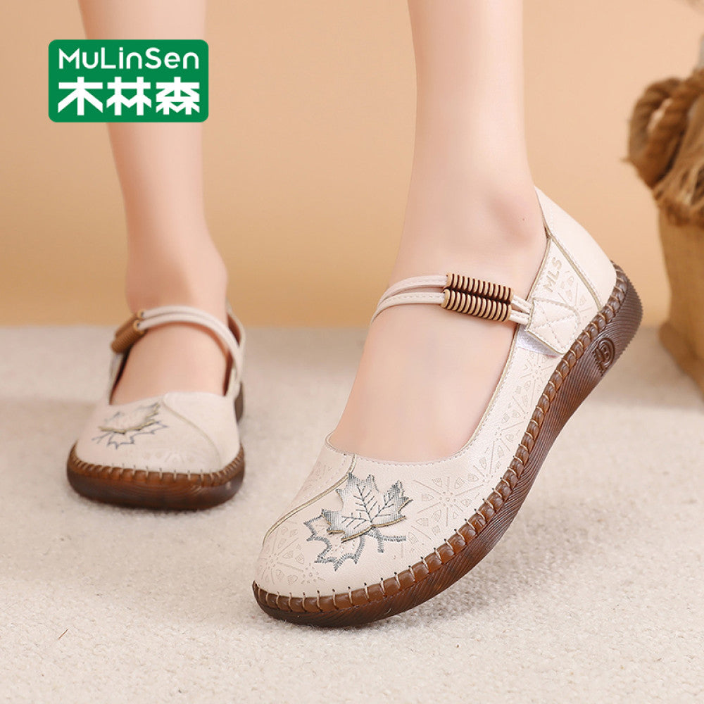 Mulinsen mother s single shoes women s 2025 super hot new summer middle aged and elderly leather shoes soft soles do not tire feet old Beijing shoes image 4