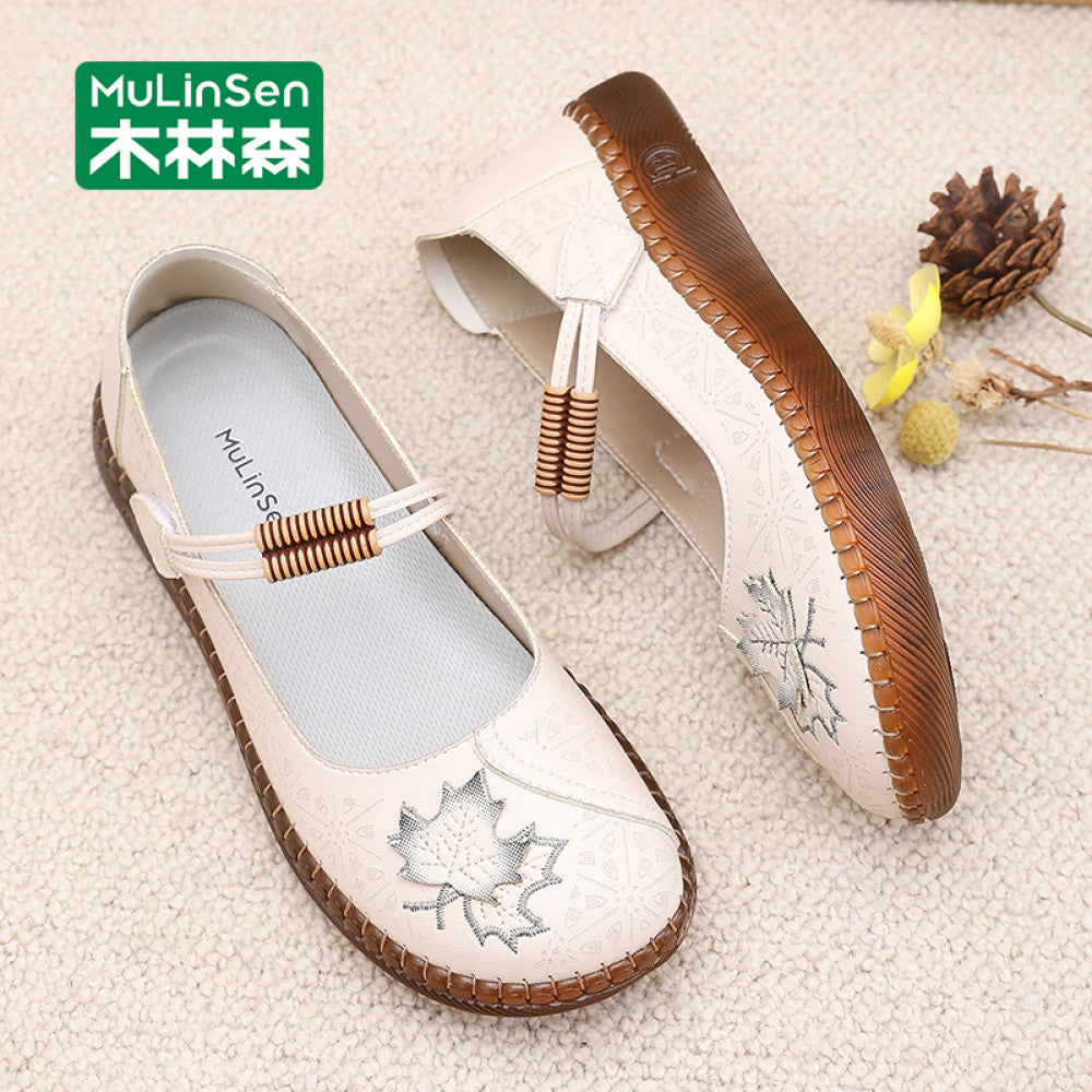 Mulinsen mother s single shoes women s 2025 super hot new summer middle aged and elderly leather shoes soft soles do not tire feet old Beijing shoes image 5