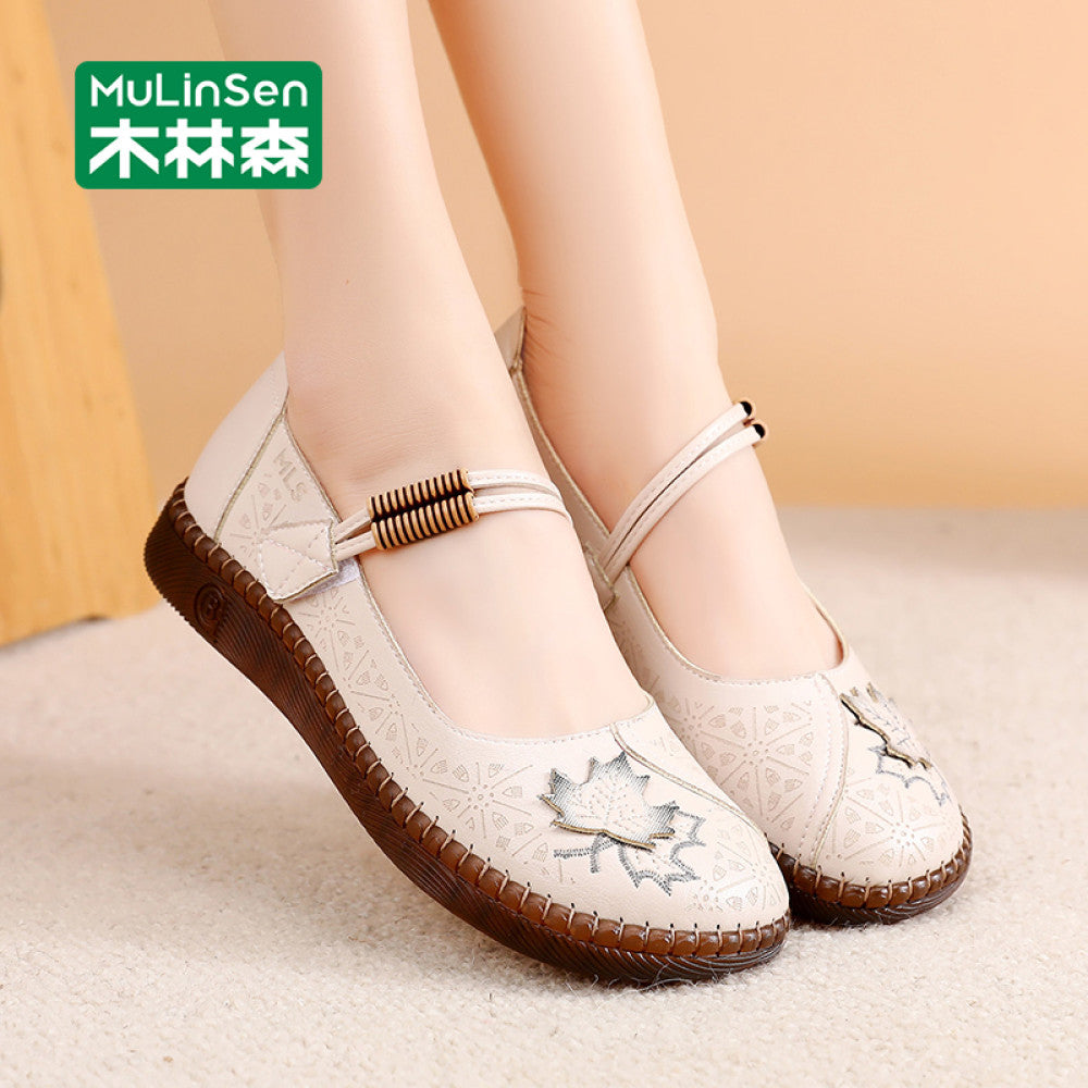 Mulinsen mother s single shoes women s 2025 super hot new summer middle aged and elderly leather shoes soft soles do not tire feet old Beijing shoes image 17