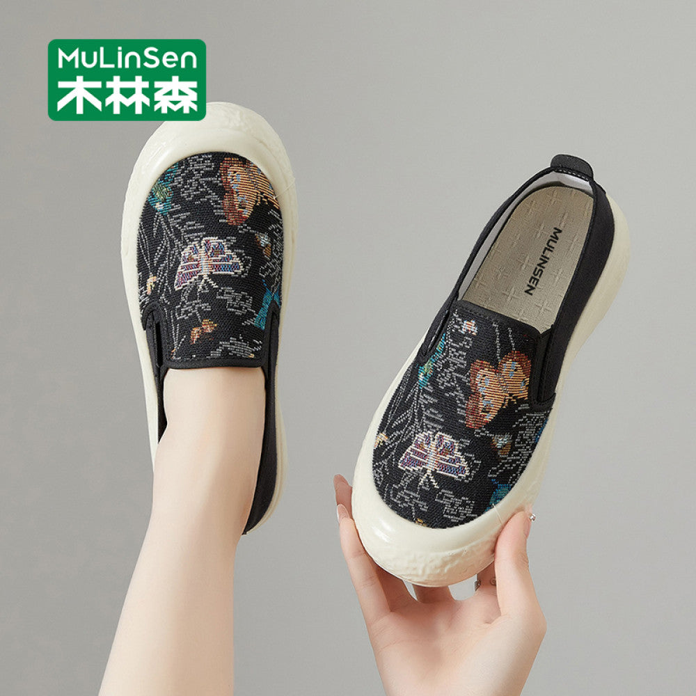 Mulinsen canvas women s shoes 2025 new summer breathable old Beijing cloth shoes one step mother shoes flat shoes women image 7
