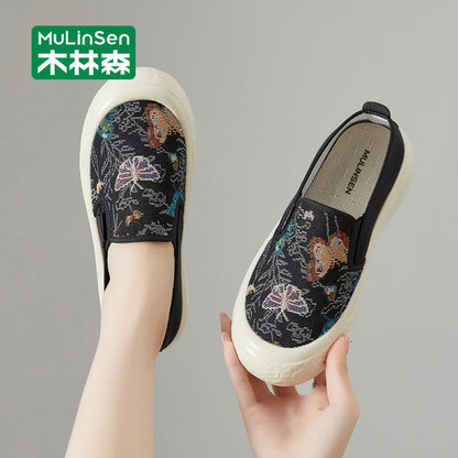 Mulinsen canvas women s shoes 2025 new summer breathable old Beijing cloth shoes one step mother shoes flat shoes women image 7
