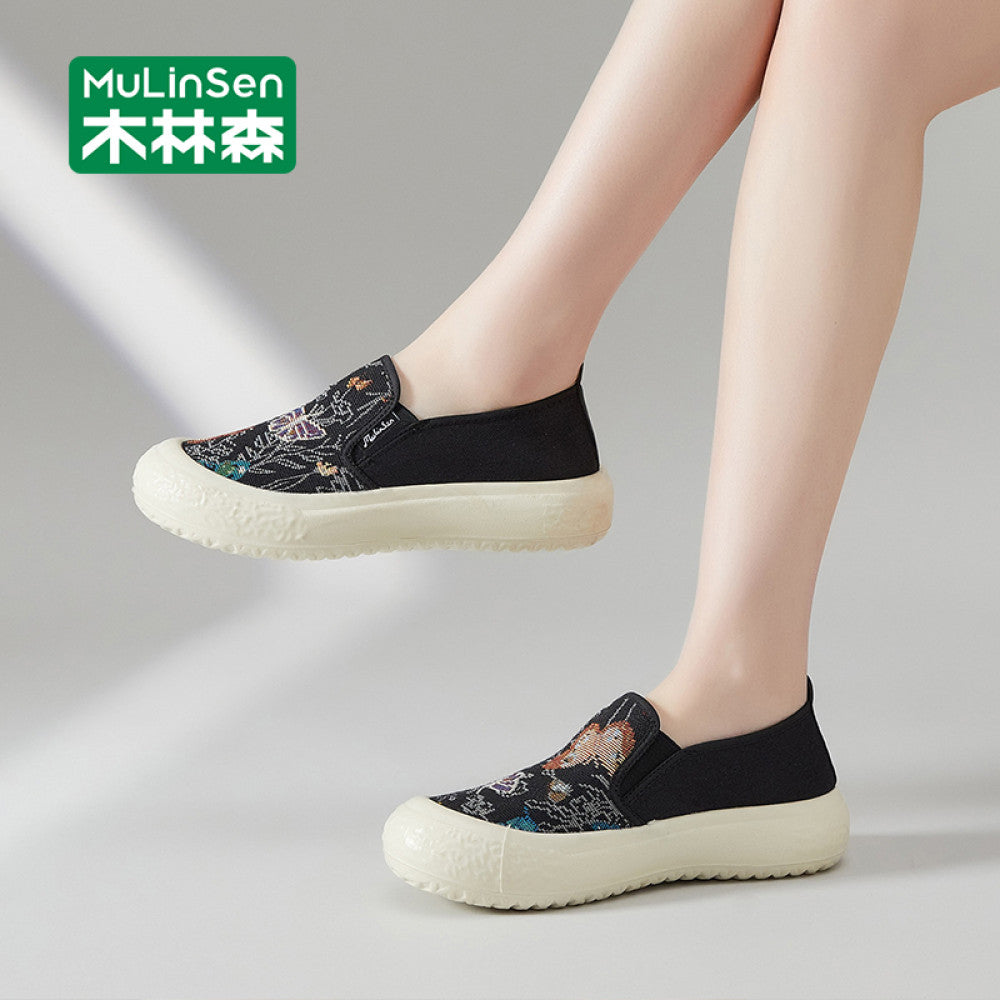 Mulinsen canvas women s shoes 2025 new summer breathable old Beijing cloth shoes one step mother shoes flat shoes women image 8
