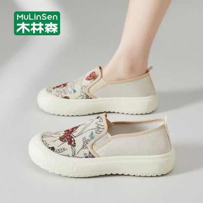 Mulinsen canvas women s shoes 2025 new summer breathable old Beijing cloth shoes one step mother shoes flat shoes women image 2