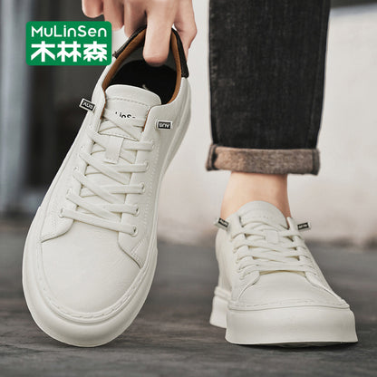 Mulinsen men s shoes summer breathable 2025 new leather shoes men s casual sneakers soft bottom white shoes men s work shoes image 5