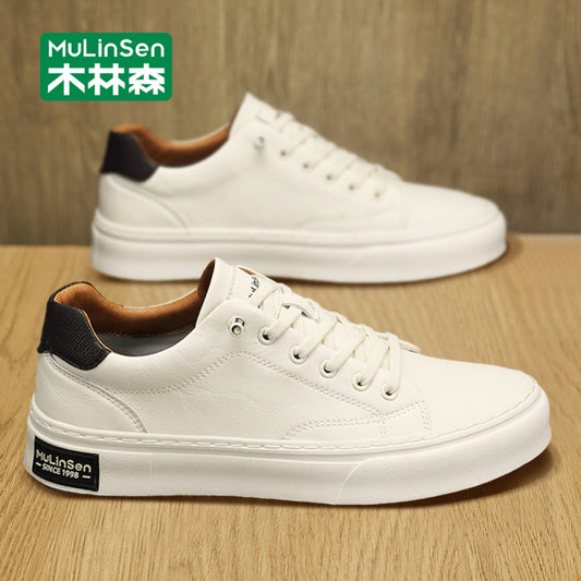 Mulinsen men s shoes summer breathable 2025 new leather shoes men s casual sneakers soft bottom white shoes men s work shoes
