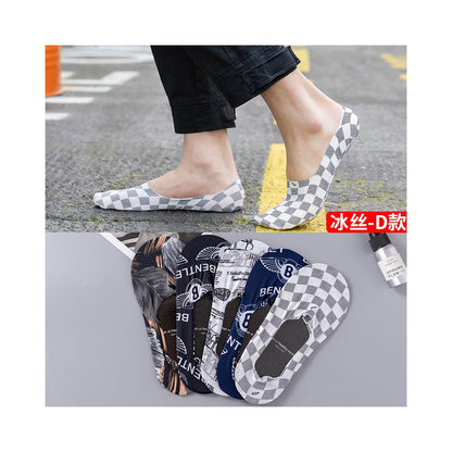 Socks men s short socks trendy ins summer thin anti odor and sweat absorbing silicone anti slip ice silk shallow mouth invisible black boat socks image 13