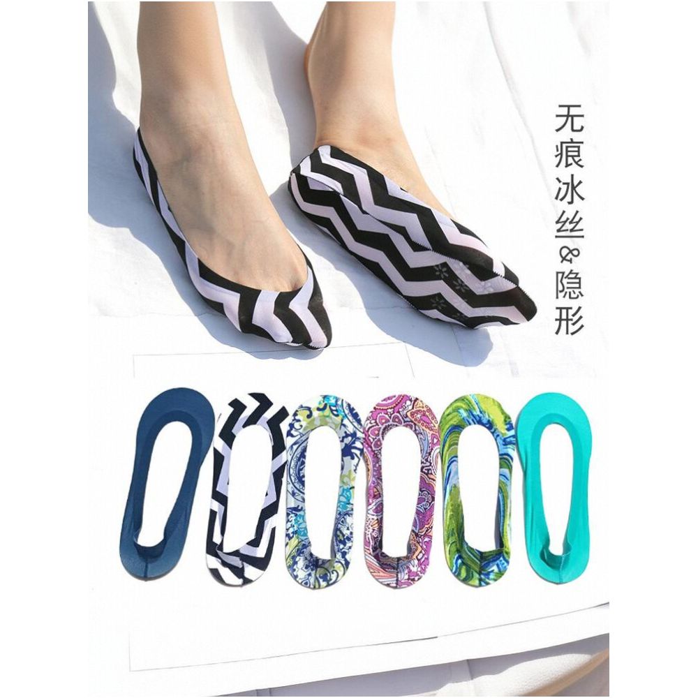 6 pairs of boat socks women s summer shallow mouth ice silk invisible ultra thin breathable non slip low heel bean shoes colorful socks image 1