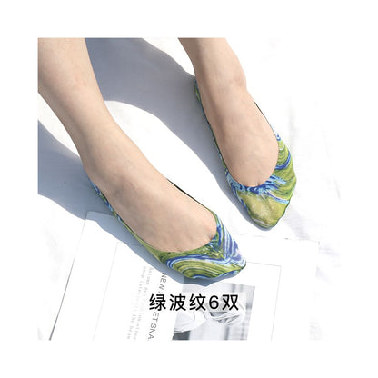 6 pairs of boat socks women s summer shallow mouth ice silk invisible ultra thin breathable non slip low heel bean shoes colorful socks image 17
