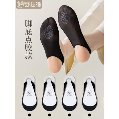 Ship socks for women anti slip and non falling summer thin style ultra shallow mouth single shoe socks high heels invisible socks solid color cotton socks sole