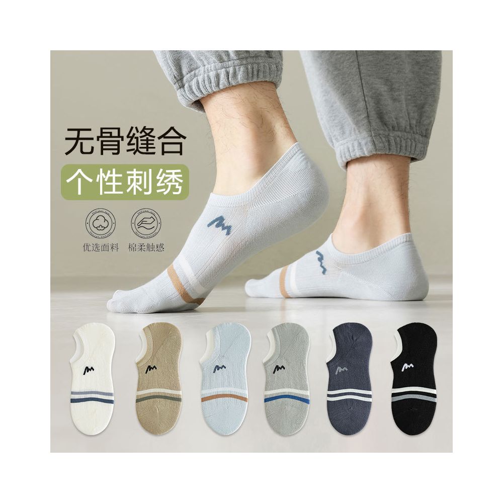 Socks men summer letter M boneless stitching invisible boat socks two bar striped short socks men exposed ankle wearing cotton image 1