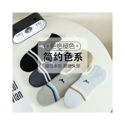 Socks men summer letter M boneless stitching invisible boat socks two bar striped short socks men exposed ankle wearing cotton image 3