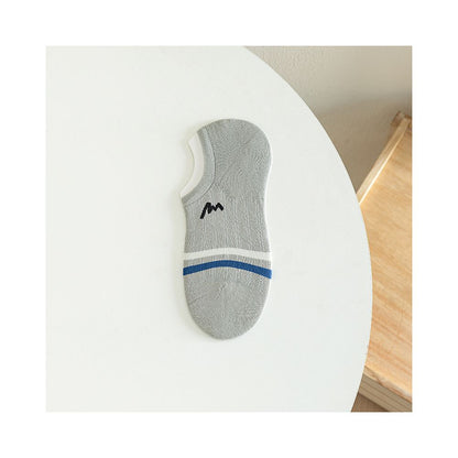 Socks men summer letter M boneless stitching invisible boat socks two bar striped short socks men exposed ankle wearing cotton image 10